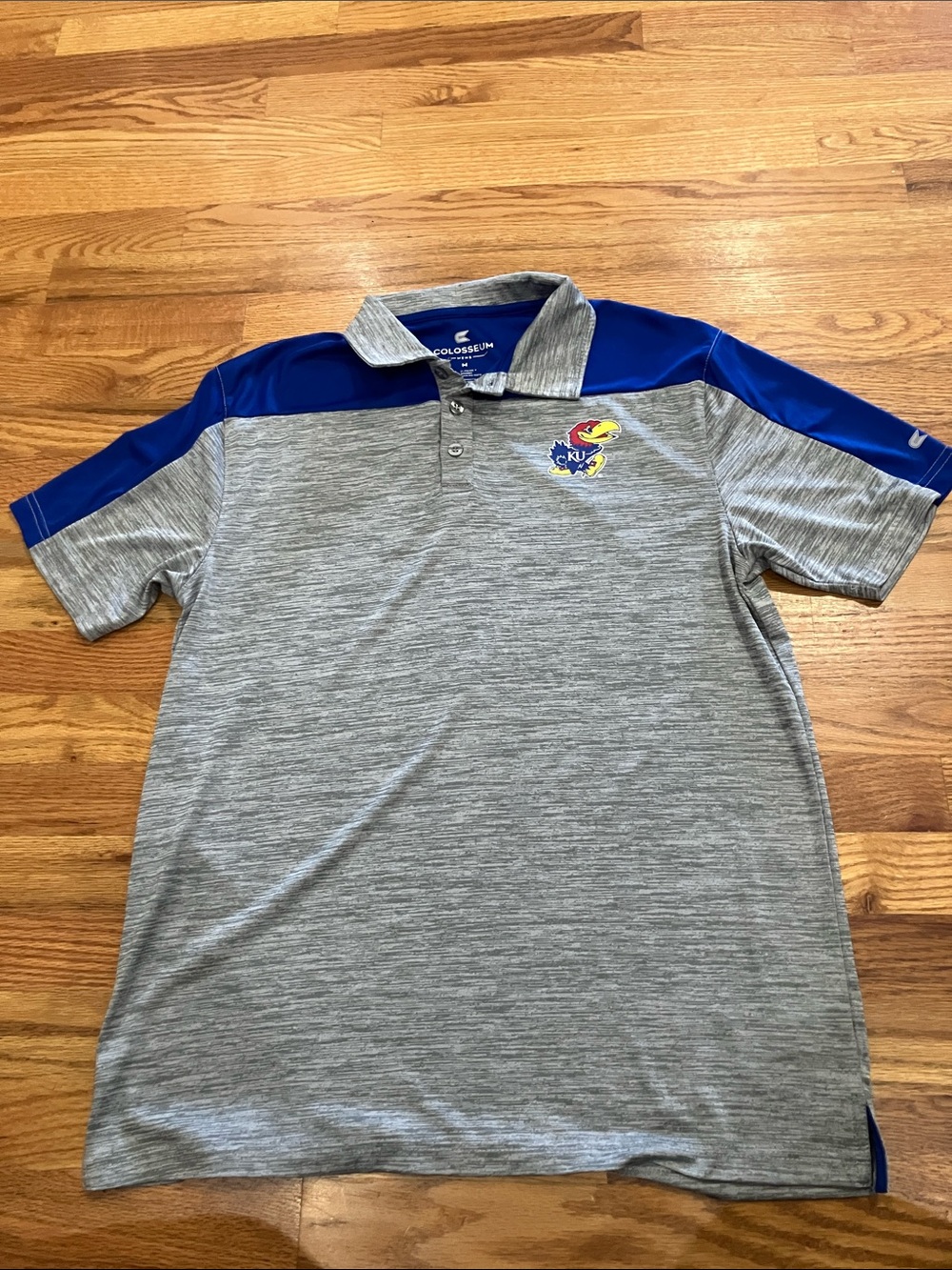 Colosseum Kansas Grey and Royal Polo with Screen Print Logo Sz M EUC